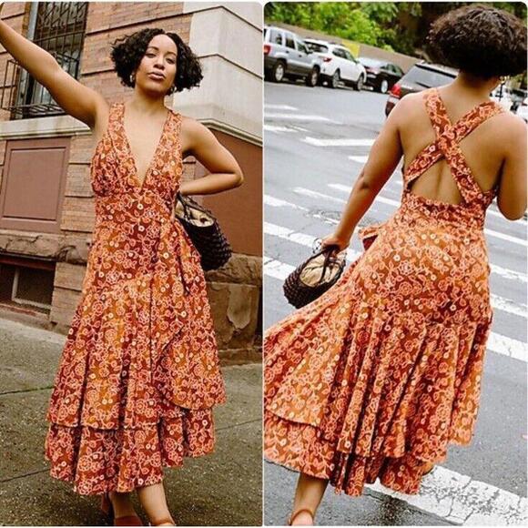 NWT J.Crew Collection Cross-Back Ruffle-Hem Cotton Floral Midi Dress Size 16